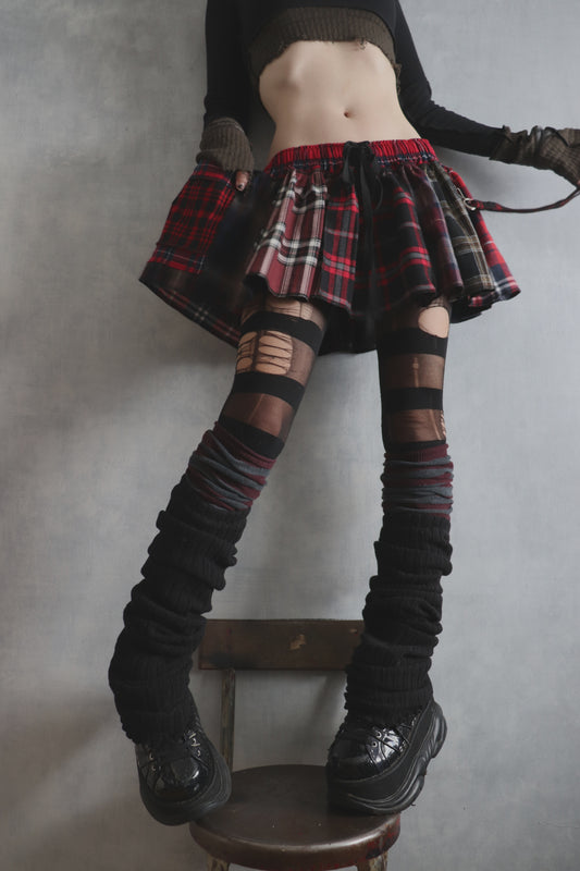 LoveYouAgain (One Size) Cotton Plaid Patch Mini Skirt With Pocket