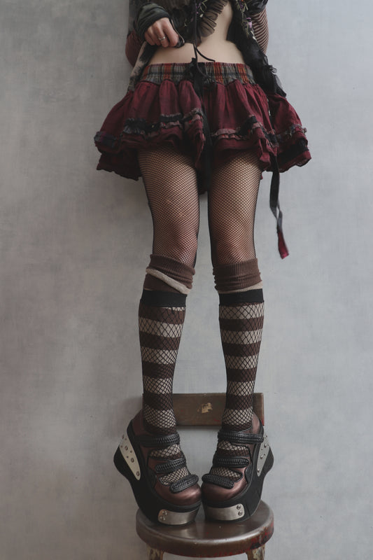 AreYouReadyToGoAllTheWayToMyHeart? (One Size) Mixed Cottons Tattered Mini Skirt