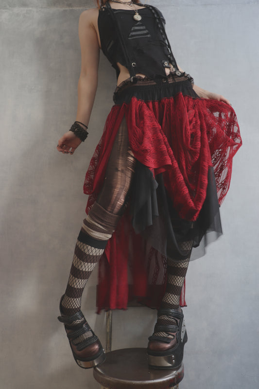 InTheMorningLight (One Size) Sheer And Lace Overlayer Suspender Skirt