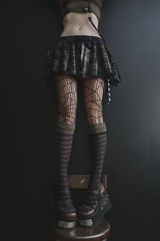 AndShesHookedToTheSilverScreen (One Size) Cotton Plaid Patch Mini Skirt With Pocket