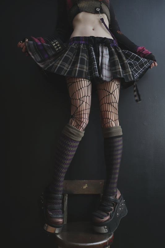 AndShesHookedToTheSilverScreen (One Size) Cotton Plaid Patch Mini Skirt With Pocket