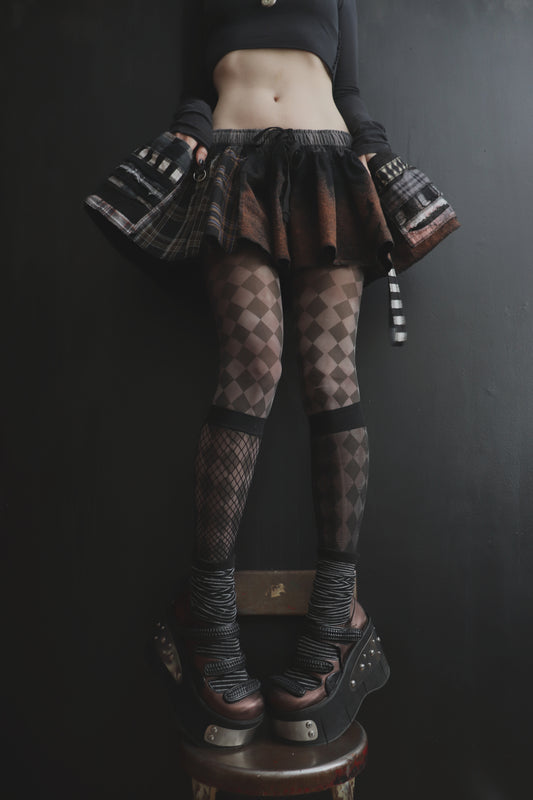 NowSheWalksThroughHerSunkenDream (One Size) Cotton Spatter Patch Mini Skirt With Pockets