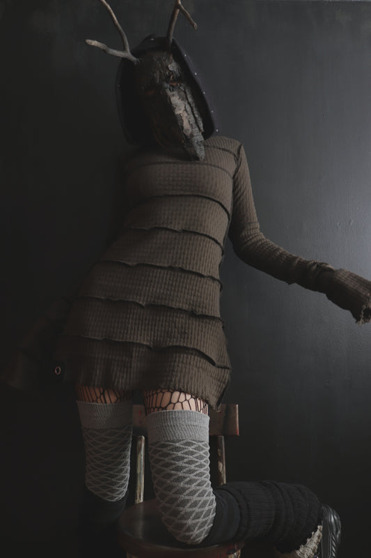 LikeIJustCantStopButICantGoOnForever (M) Hooded Long Sleeve Tatter Mini Dress