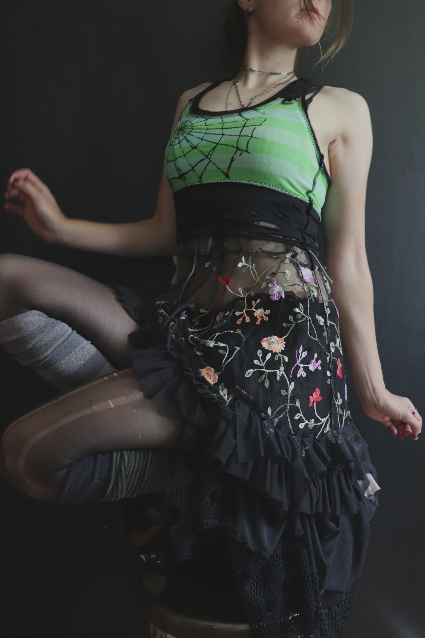 YouFallIntoTheSameTrap (S, XL) Cotton Tattered Apocalypse Racerback Tank Top With Spiderweb