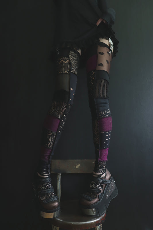 IWontBackDownIGotMyCrown (One Size) Footless Thigh High Stockings Plum Love Mix