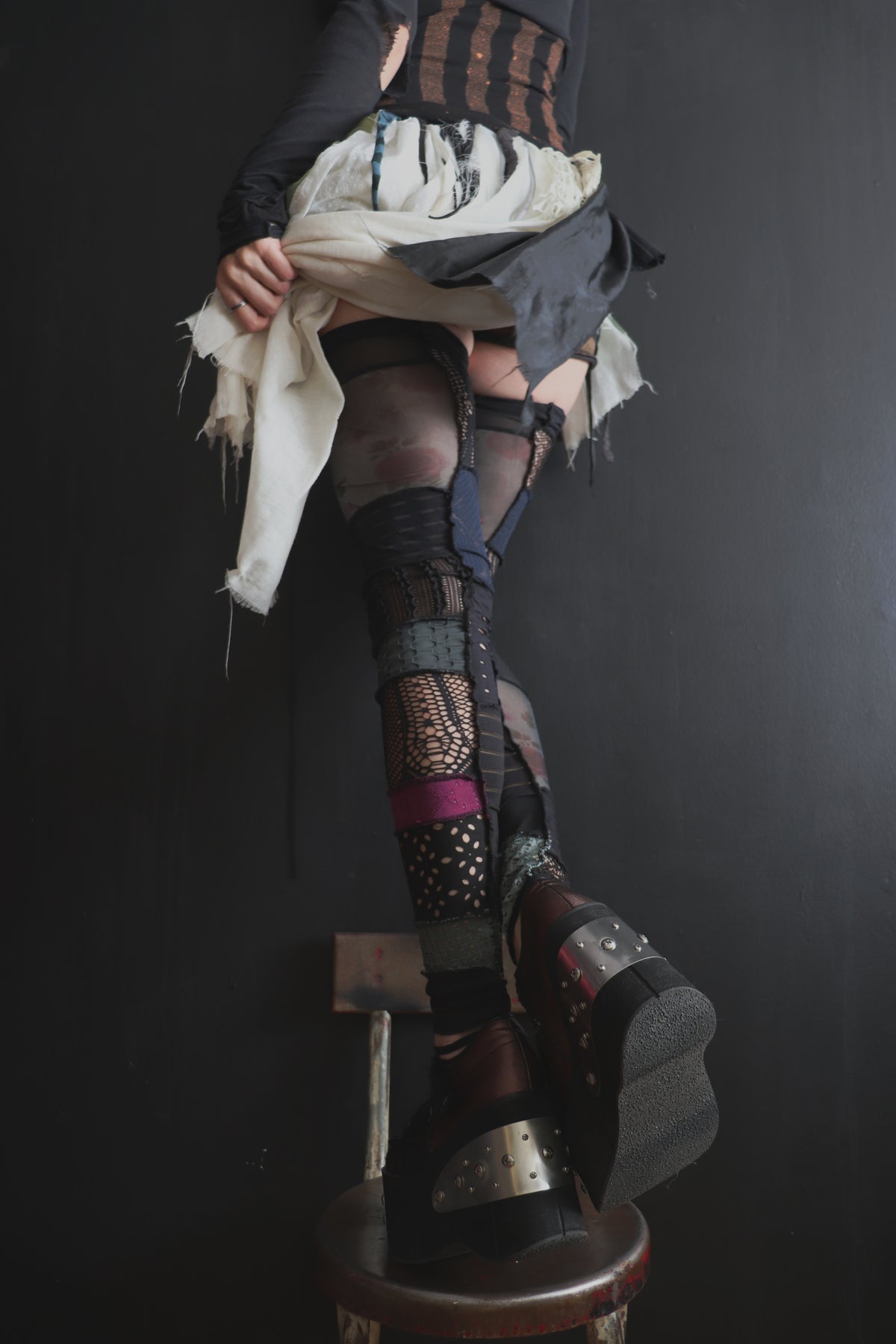 NeverSeeTheEndOfTheRoadWhileYoureTravellingWithMe (One Size) Footless Thigh High Stockings Moody Rose Mix