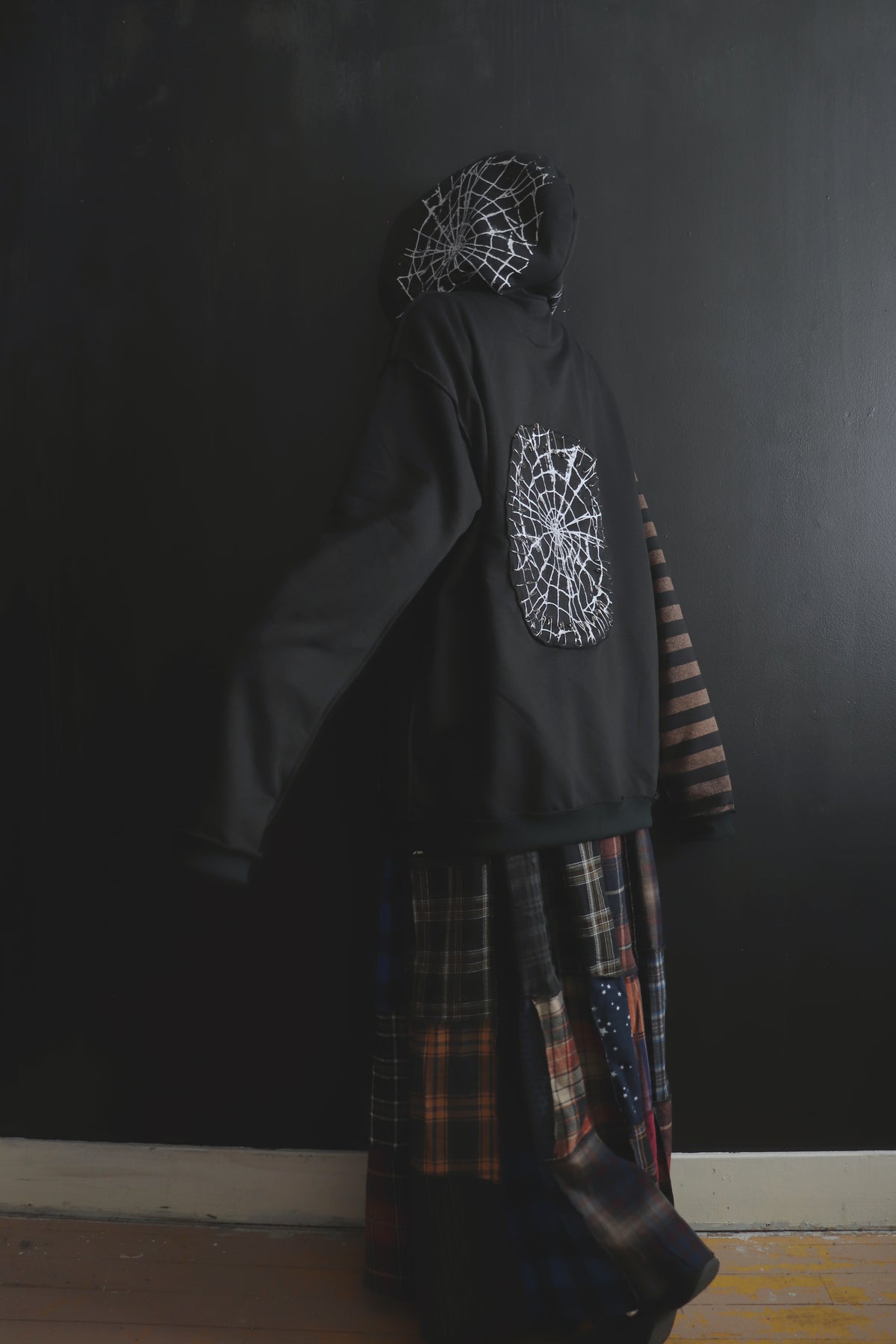 AsCuteAsAButton(One Size) Patchwork Button Up Hoodie Mixed Up Stripes And Webs