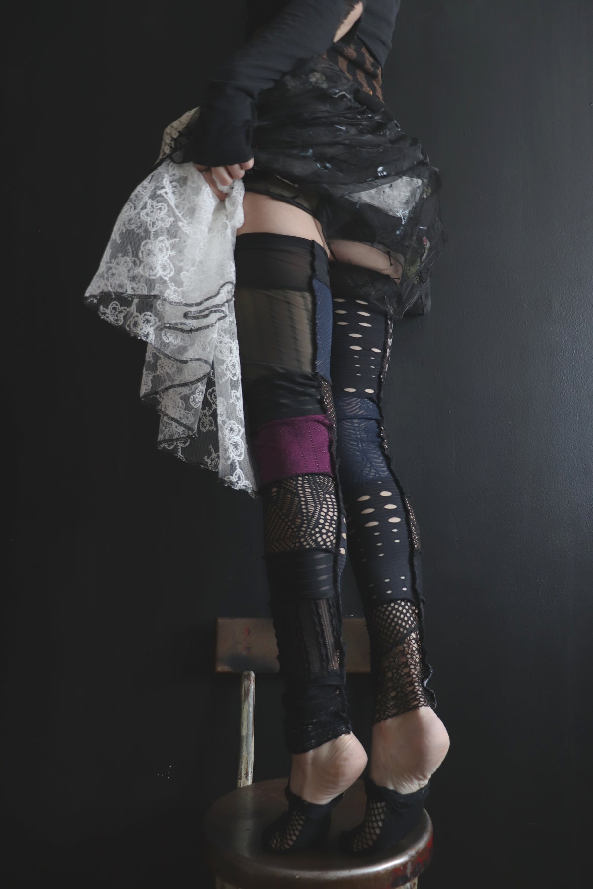 ILieAwakeAndThinkOfThat (One Size) Footless Thigh High Stockings Moody Garden Mix