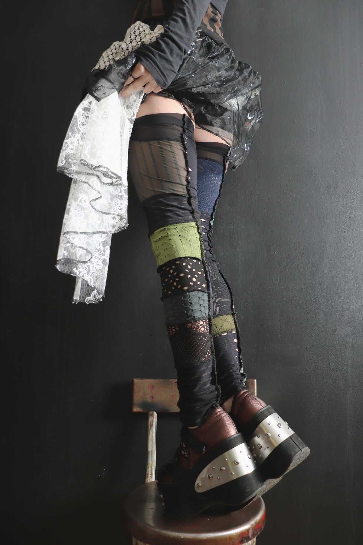 YouWouldveSmiledAtItAllIfYouSawThat (One Size) Footless Thigh High Stockings Little Green Mix