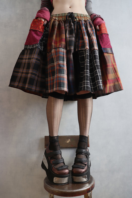 LuredUsAwayWithTreasuresAndTreats (One Size) Cotton Plaid Patch Skirt With Pockets Coraline Core