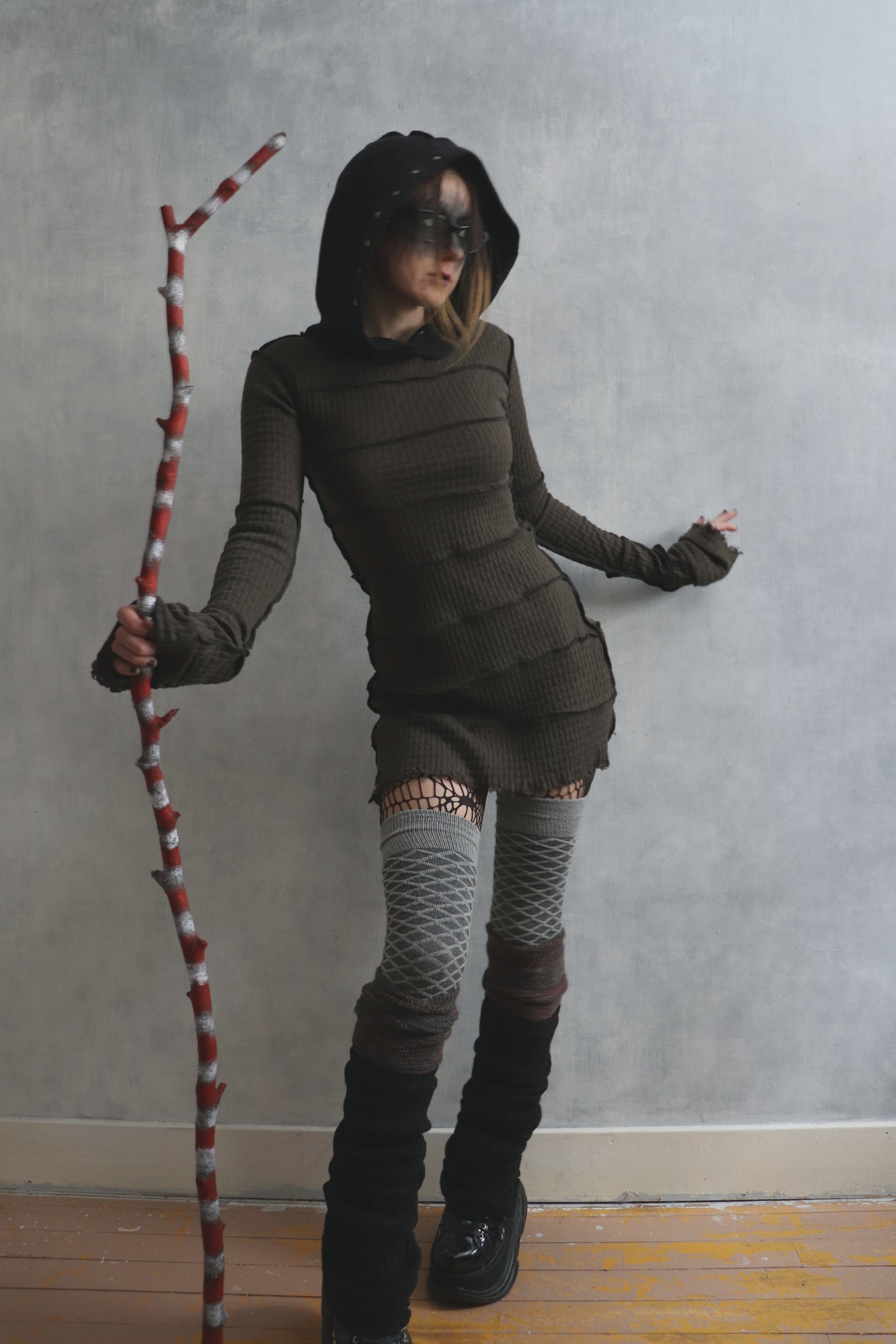 LikeIJustCantStopButICantGoOnForever (S, M) Hooded Long Sleeve Tatter Mini Dress