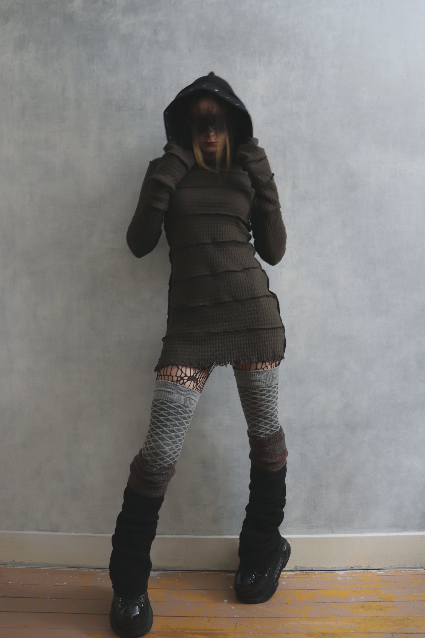 LikeIJustCantStopButICantGoOnForever (S, M) Hooded Long Sleeve Tatter Mini Dress