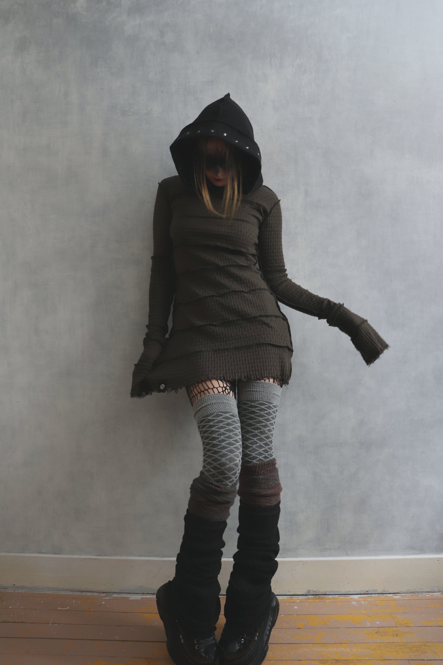 LikeIJustCantStopButICantGoOnForever (S, M) Hooded Long Sleeve Tatter Mini Dress