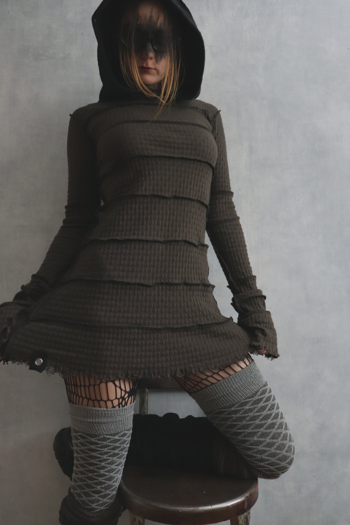 LikeIJustCantStopButICantGoOnForever (S, M) Hooded Long Sleeve Tatter Mini Dress