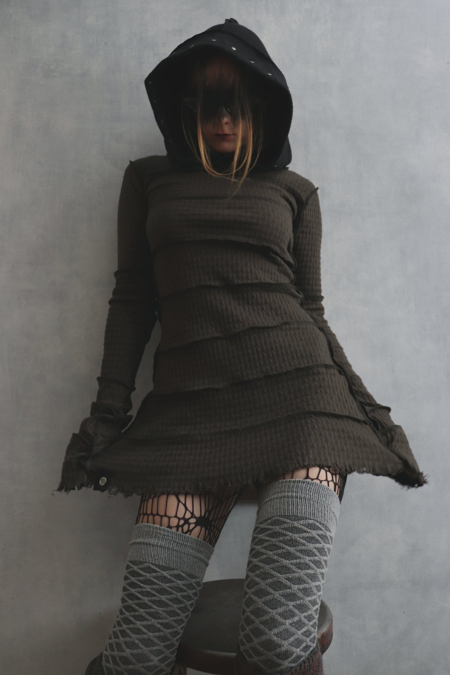 LikeIJustCantStopButICantGoOnForever (S, M) Hooded Long Sleeve Tatter Mini Dress