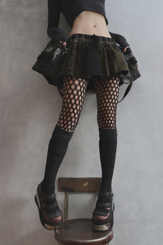 AtLeastWeFeelAlive (One Size) Cotton Plaid Patch Mini Skirt With Pockets Sexy Skeleton Mix