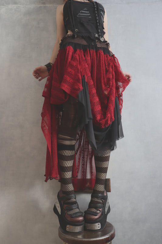 InTheMorningLight (One Size) Sheer And Lace Overlayer Suspender Skirt