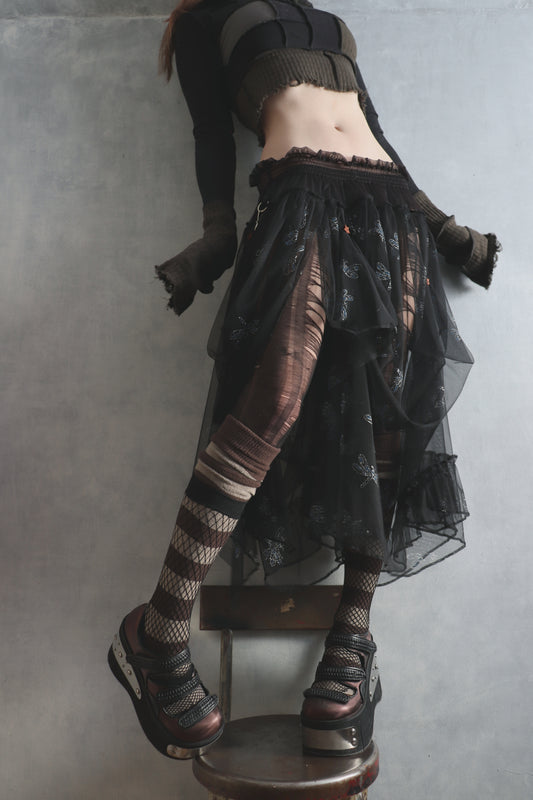 FadedToOblivion (One Size) Sheer And Lace Overlayer Skirt