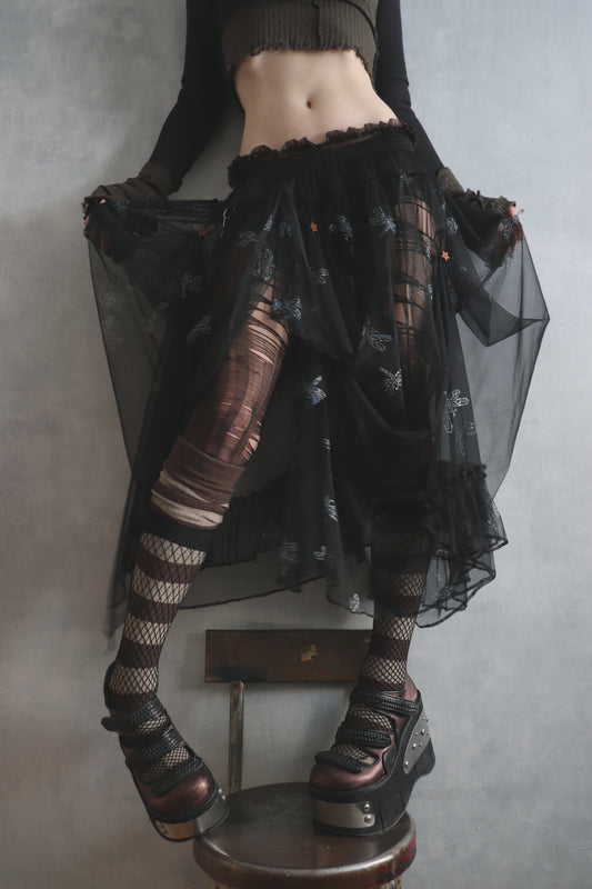 FadedToOblivion (One Size) Sheer And Lace Overlayer Skirt