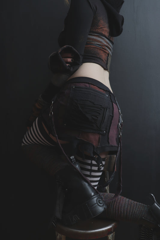 TheySayItsTrue (S) Cotton Knit Patch Mini Skirt With Pockets