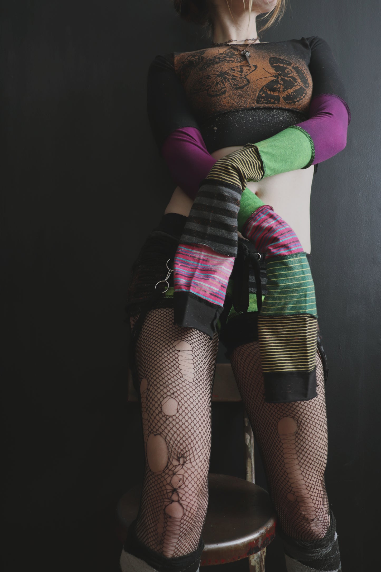 MyWorstNightmareIsMe (S) Butterfly Long Sleeve Tatter Shirt Colourful Mix