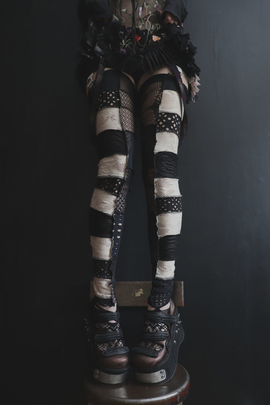ImSlippingInAndYoureTrippingOut (One Size) Footless Thigh High Stockings Ice Cream Sandwich Mix