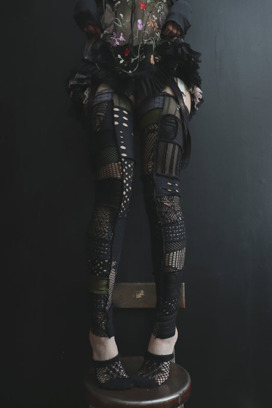 YourPupilsWideLetsGoOutside (One Size) Footless Thigh High Stockings Midnight Forest Mix