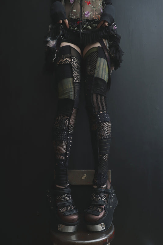 LightUpASmokeAndStartToCry (One Size) Footless Thigh High Stockings Sludge Mix