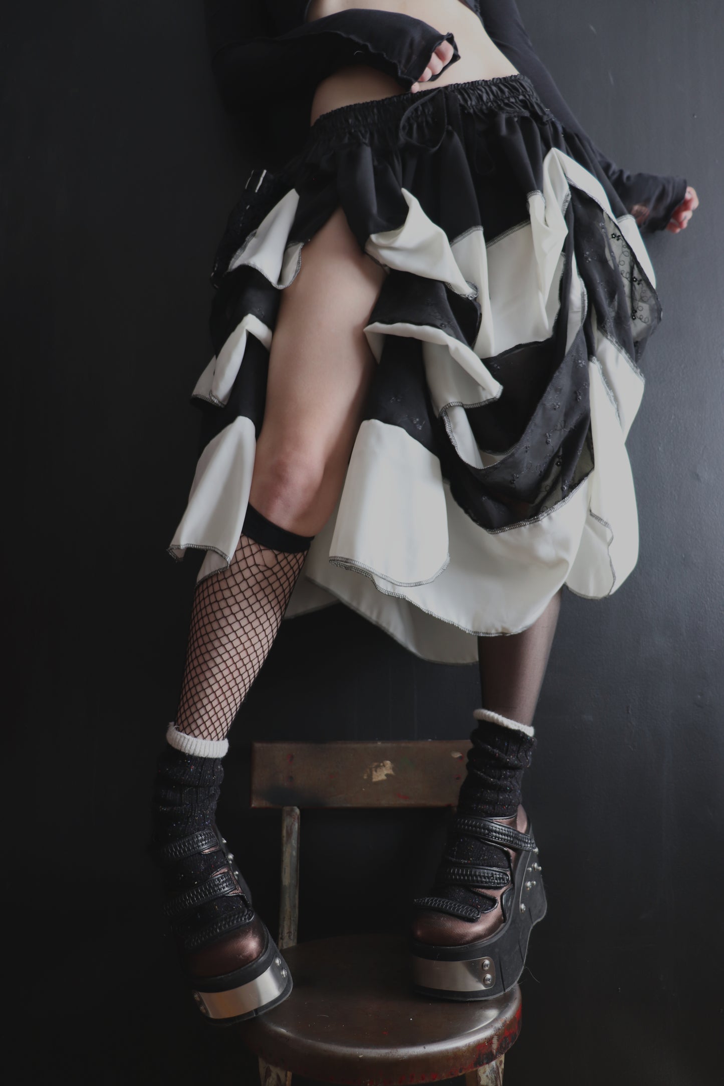 SomewhereWeCanAllBelong (One Size) Pretty Midi Gathered Skirt Circus Stripes