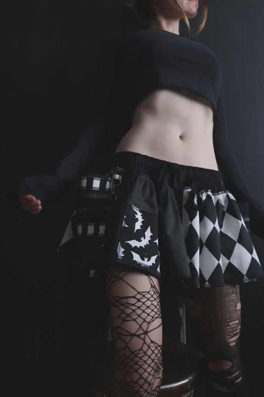 TakeABreathStopFreakingOut (One Size) Cotton Patch Mini Skirt With Pockets