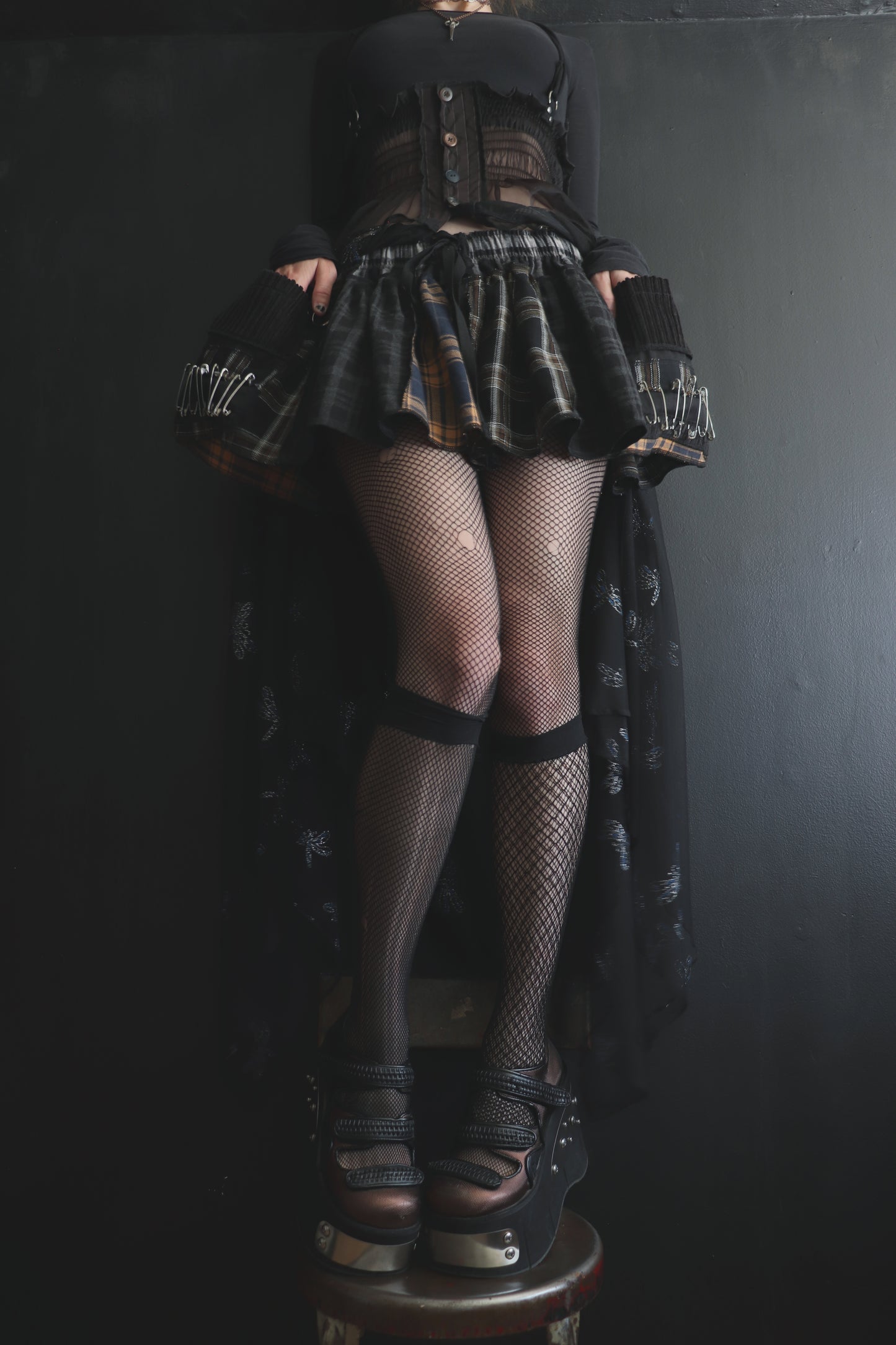 StayInsideDontTheColoursMakeYouBlind (One Size) Cotton Plaid Patch Mini Skirt With Pockets