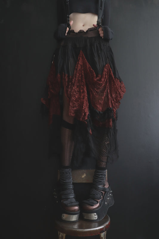 KnowWhatWeWantAndWeGetItFromYou (One Size) Tattered Sheer And Lace Overlayer Skirt With Suspenders