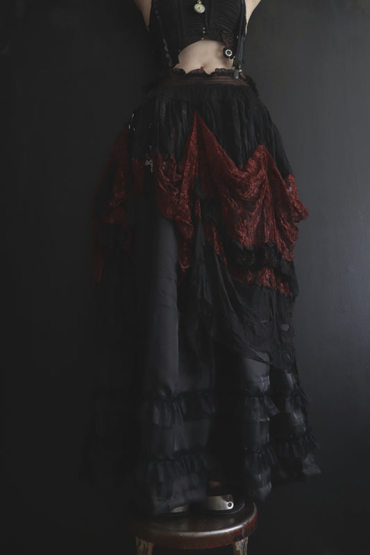 KnowWhatWeWantAndWeGetItFromYou (One Size) Tattered Sheer And Lace Overlayer Skirt With Suspenders
