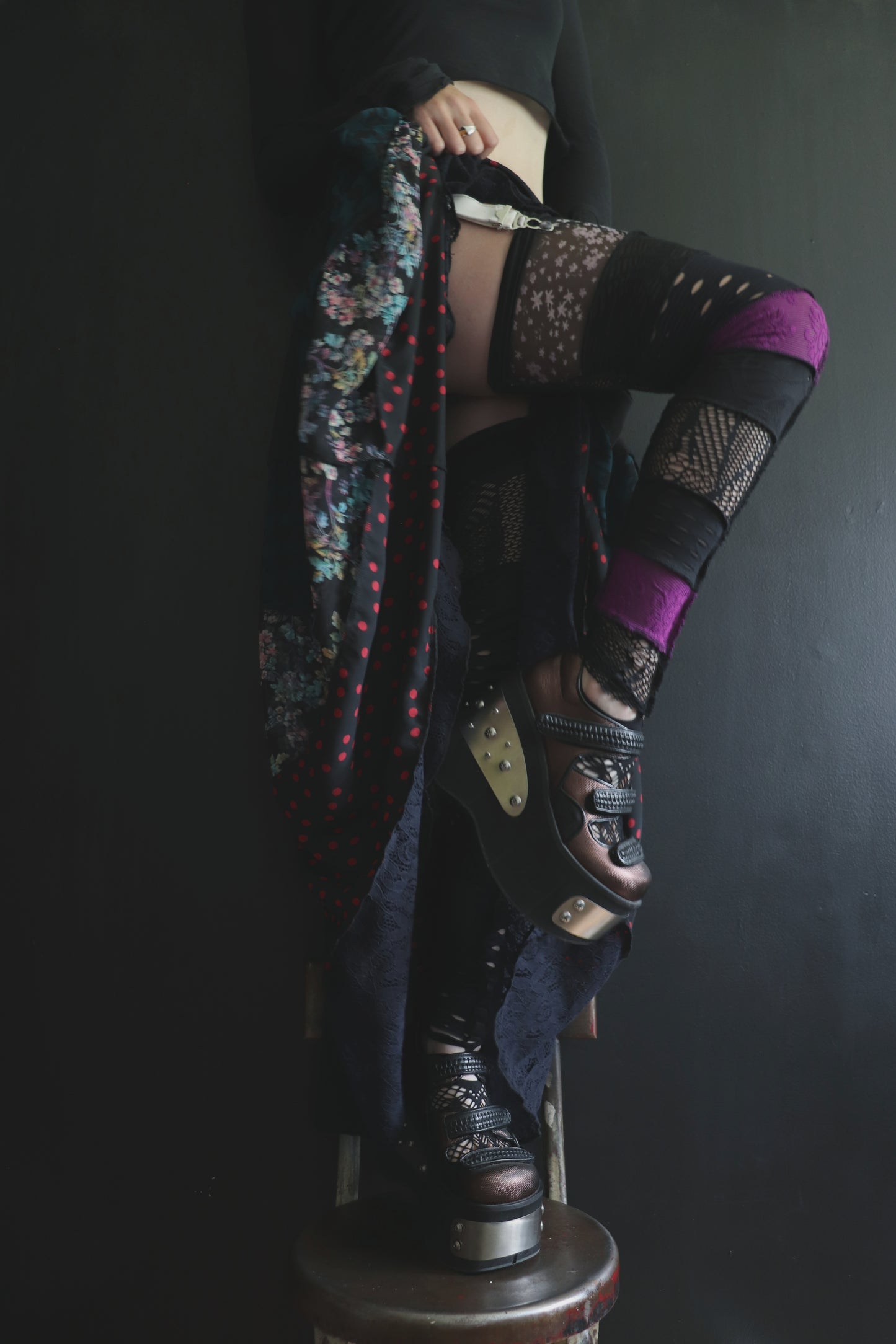 LoveCanMakeYouWeep (One Size) Footless Thigh High Stockings Purple Mix
