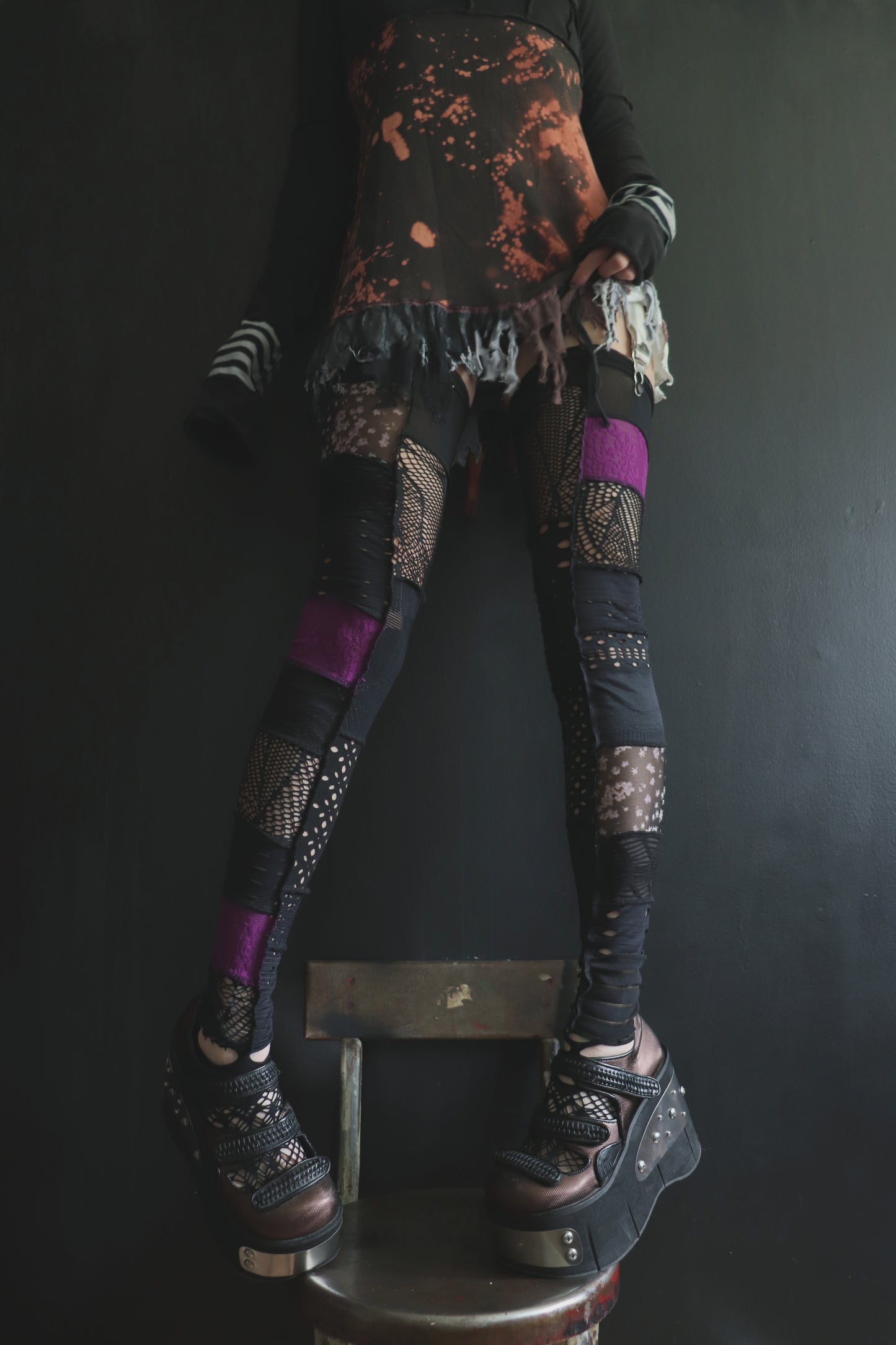 LoveCanMakeYouWeep (One Size) Footless Thigh High Stockings Purple Mix