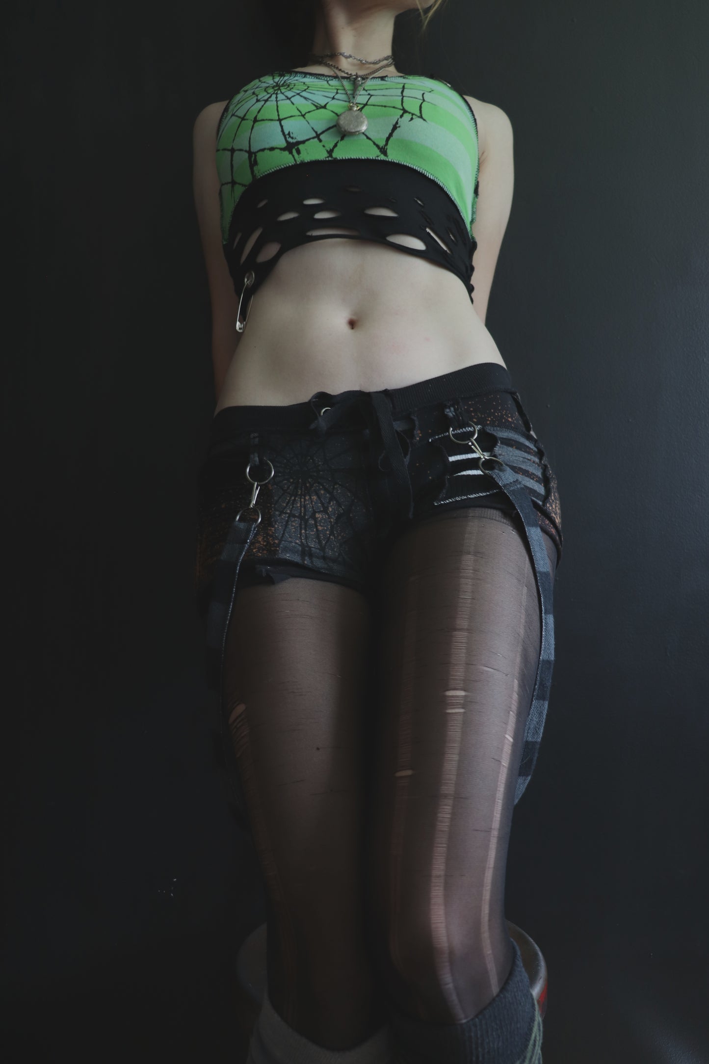 SomethingSoStrong (S) Cotton Knit Patchwork Tattered Micro Shorts