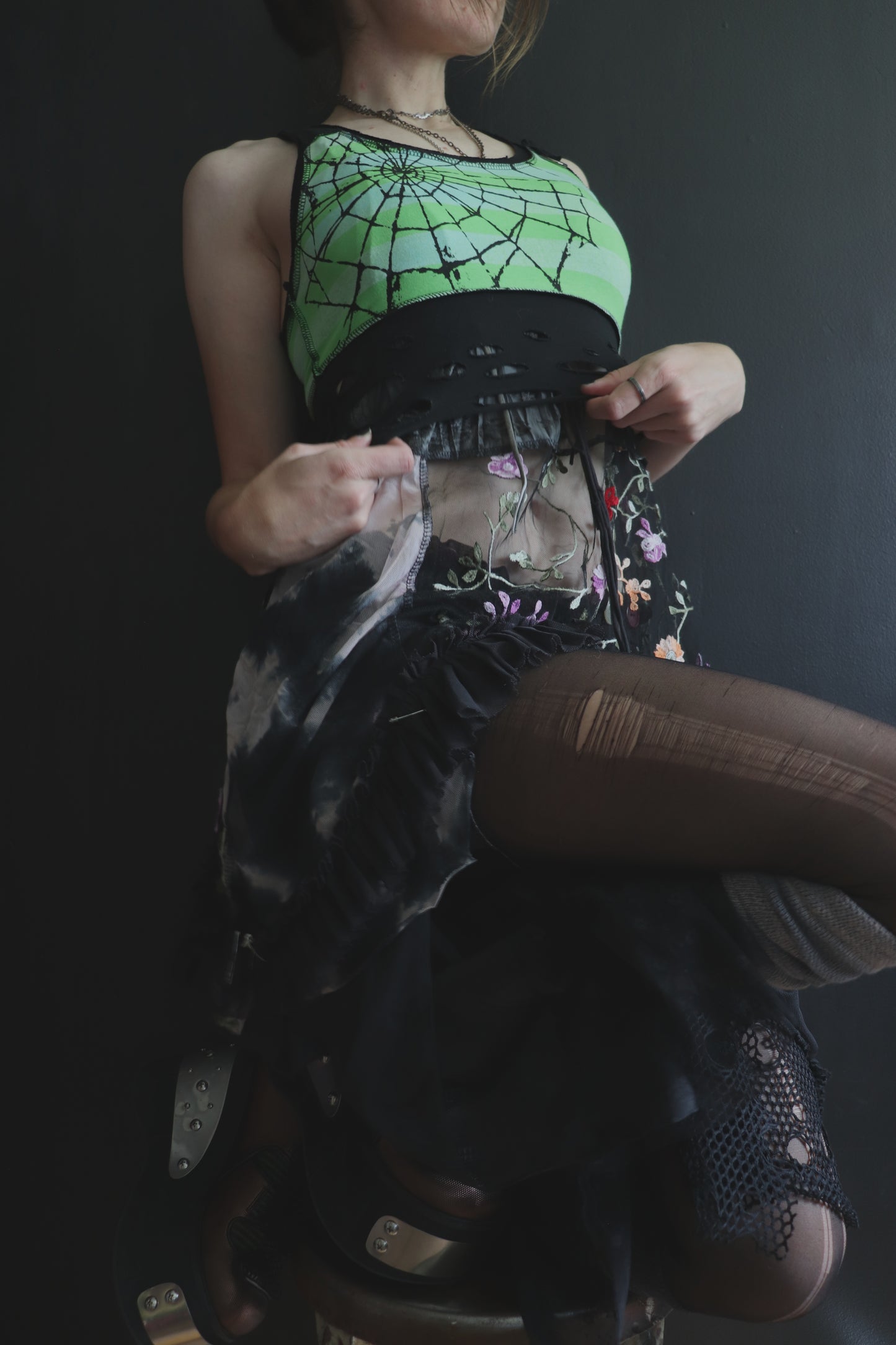 YouFallIntoTheSameTrap (S, XL) Cotton Tattered Apocalypse Racerback Tank Top With Spiderweb