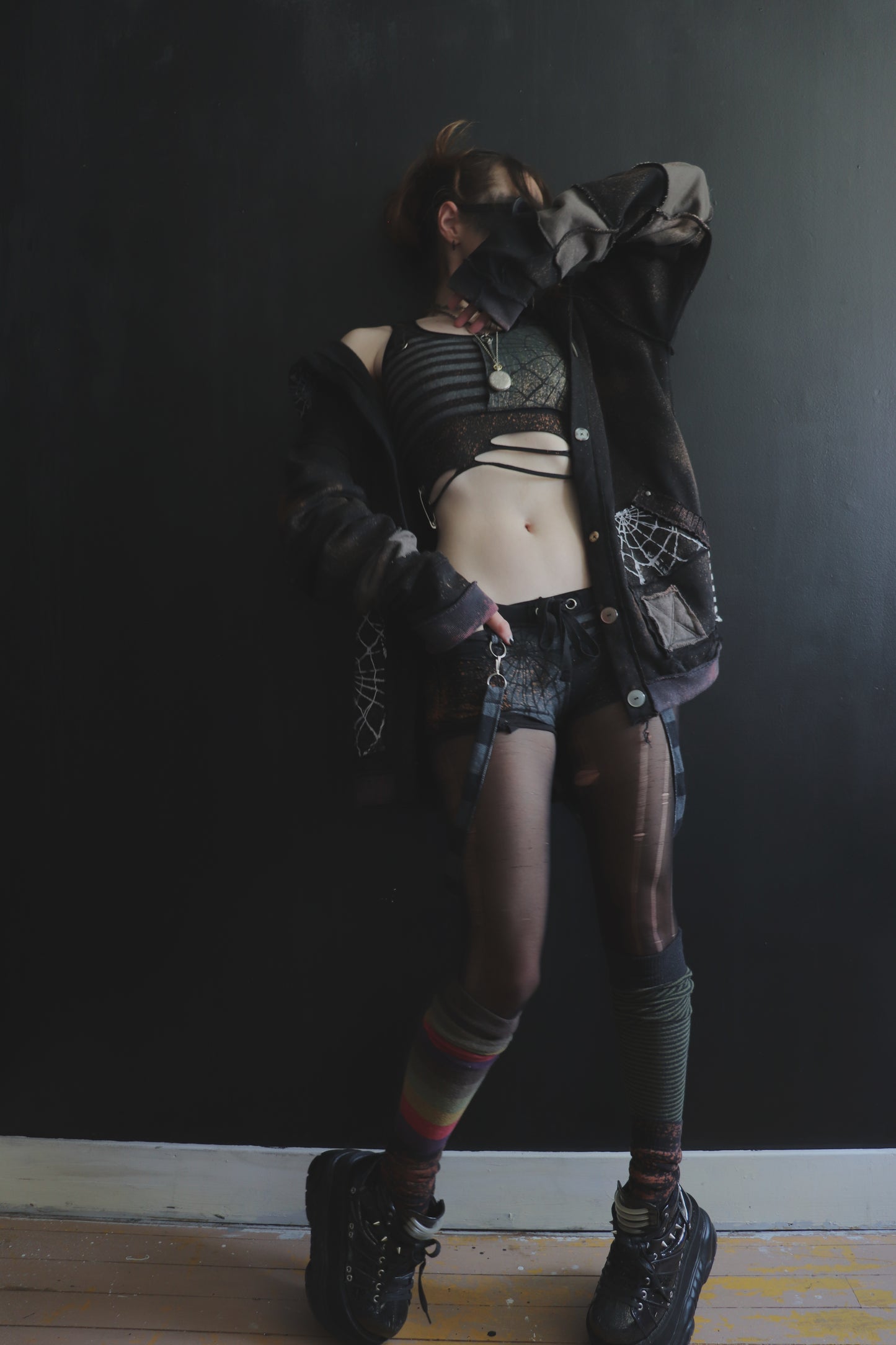 SomethingSoStrong (S) Cotton Knit Patchwork Tattered Micro Shorts