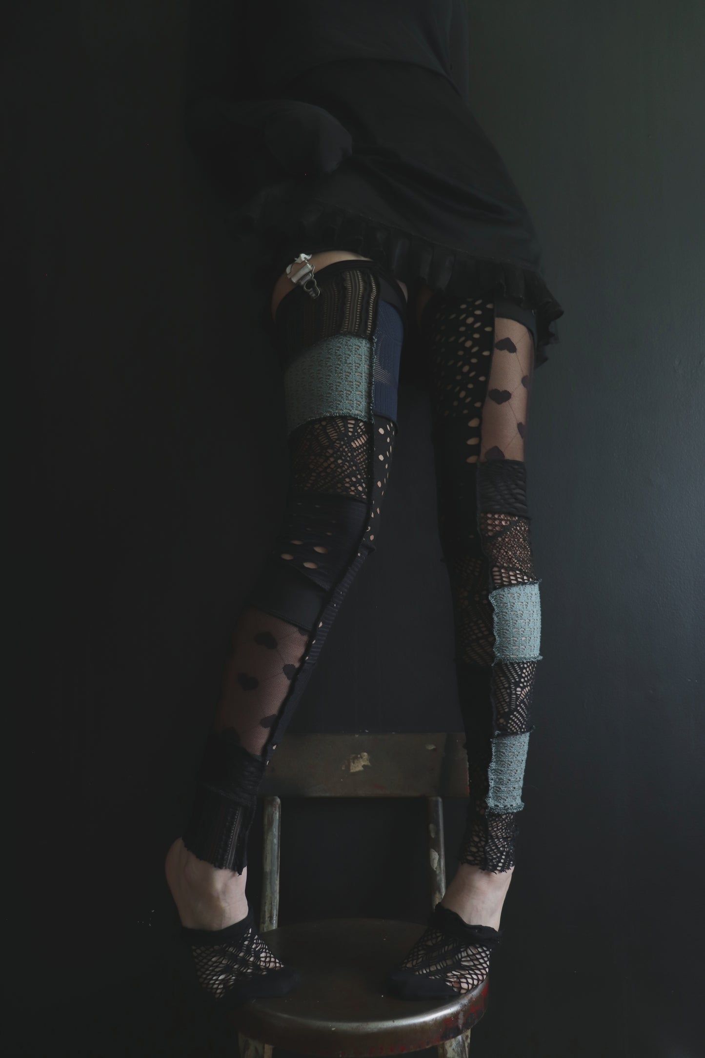 ThenYoureFallingFurtherNoNoNo (One Size) Footless Thigh High Stockings Gloomy Love Mix
