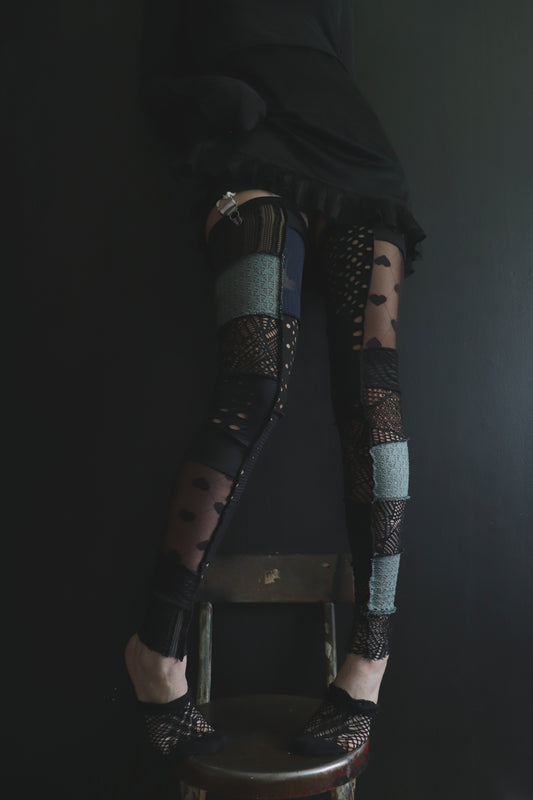 ThenYoureFallingFurtherNoNoNo (One Size) Footless Thigh High Stockings Gloomy Love Mix
