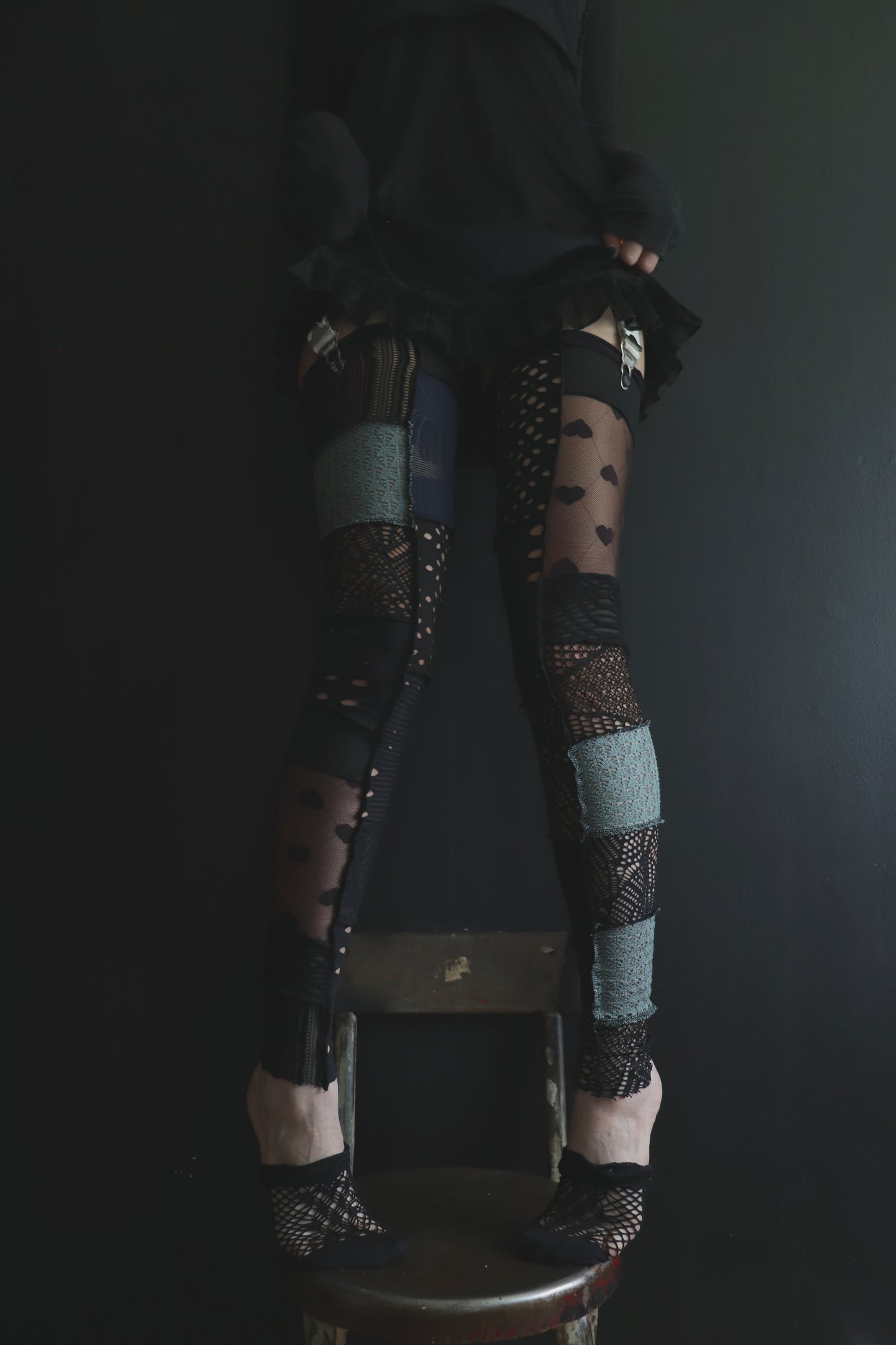 ThenYoureFallingFurtherNoNoNo (One Size) Footless Thigh High Stockings Gloomy Love Mix