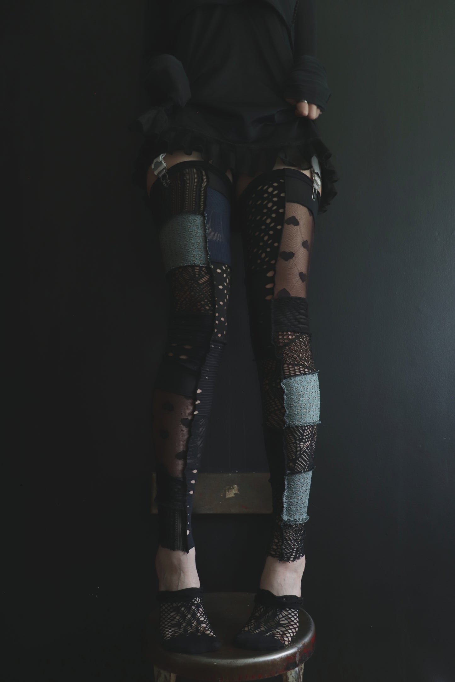 ThenYoureFallingFurtherNoNoNo (One Size) Footless Thigh High Stockings Gloomy Love Mix