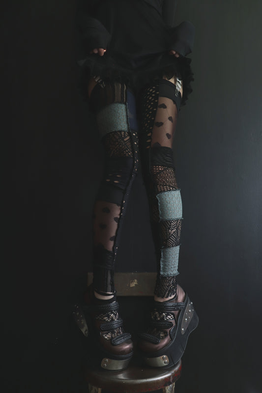 ThenYoureFallingFurtherNoNoNo (One Size) Footless Thigh High Stockings Gloomy Love Mix