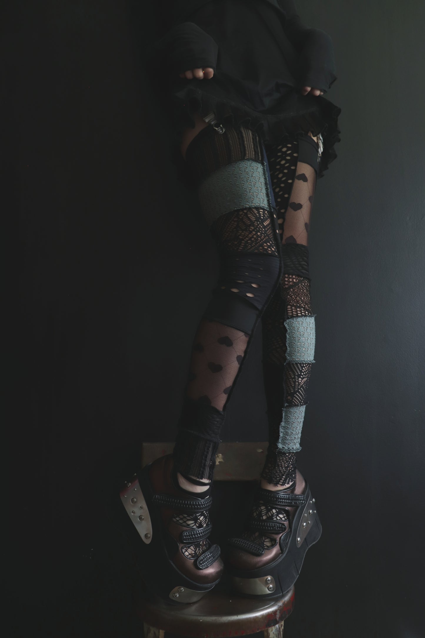 ThenYoureFallingFurtherNoNoNo (One Size) Footless Thigh High Stockings Gloomy Love Mix