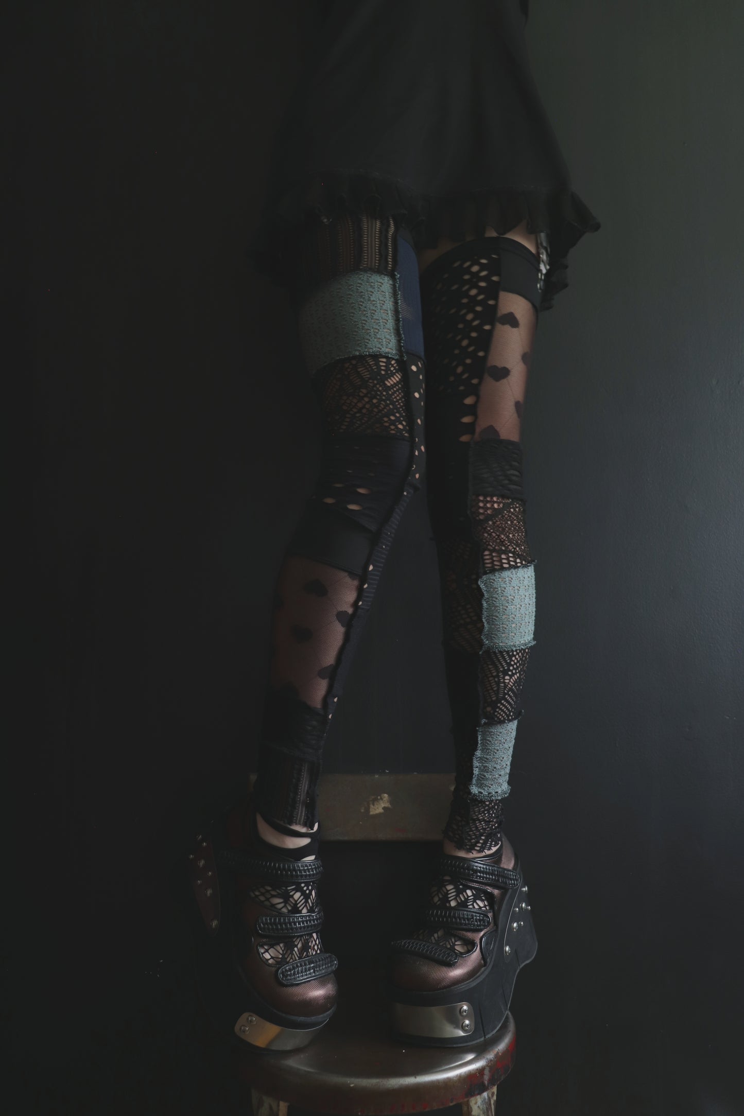 ThenYoureFallingFurtherNoNoNo (One Size) Footless Thigh High Stockings Gloomy Love Mix