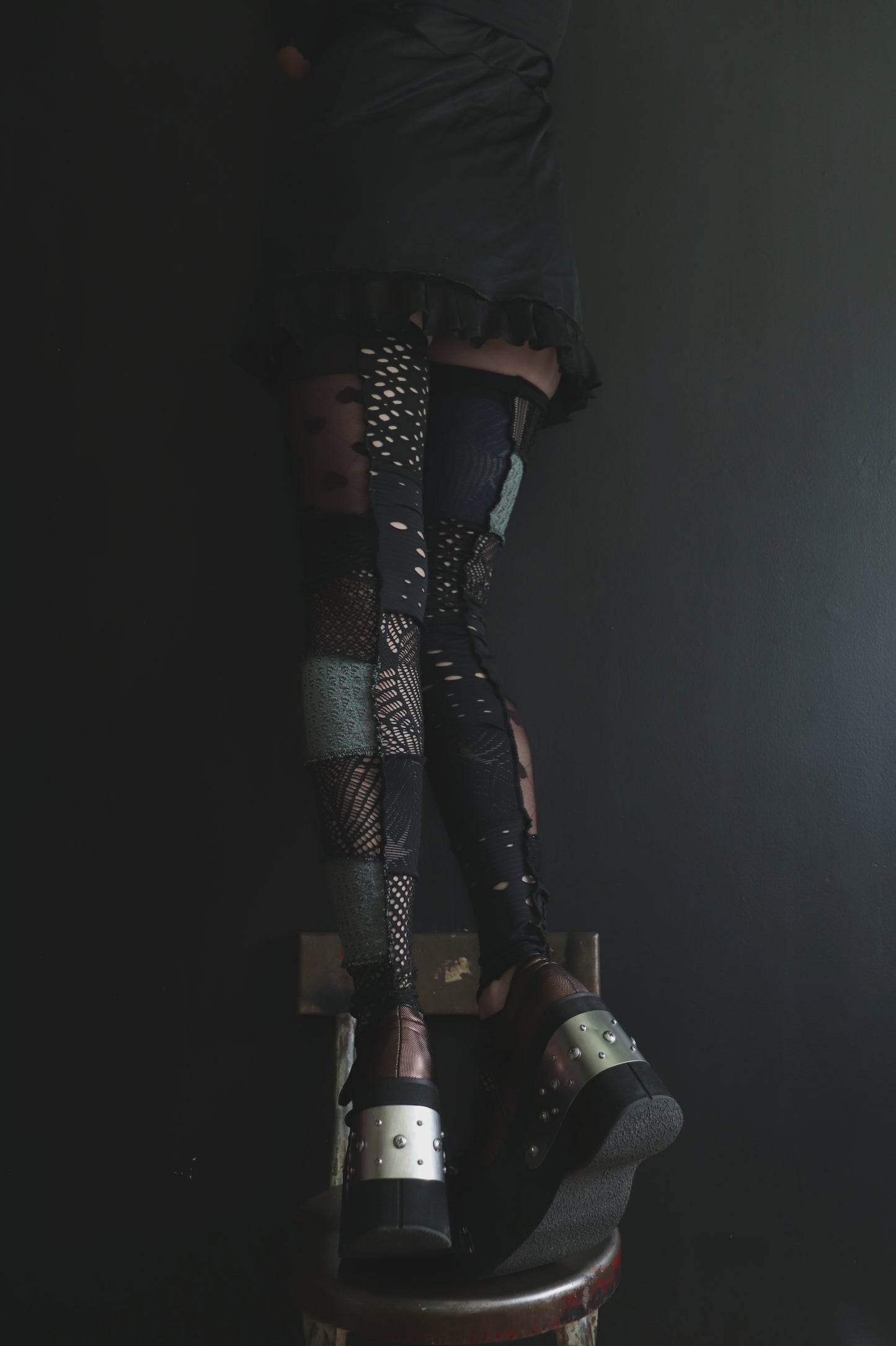 ThenYoureFallingFurtherNoNoNo (One Size) Footless Thigh High Stockings Gloomy Love Mix