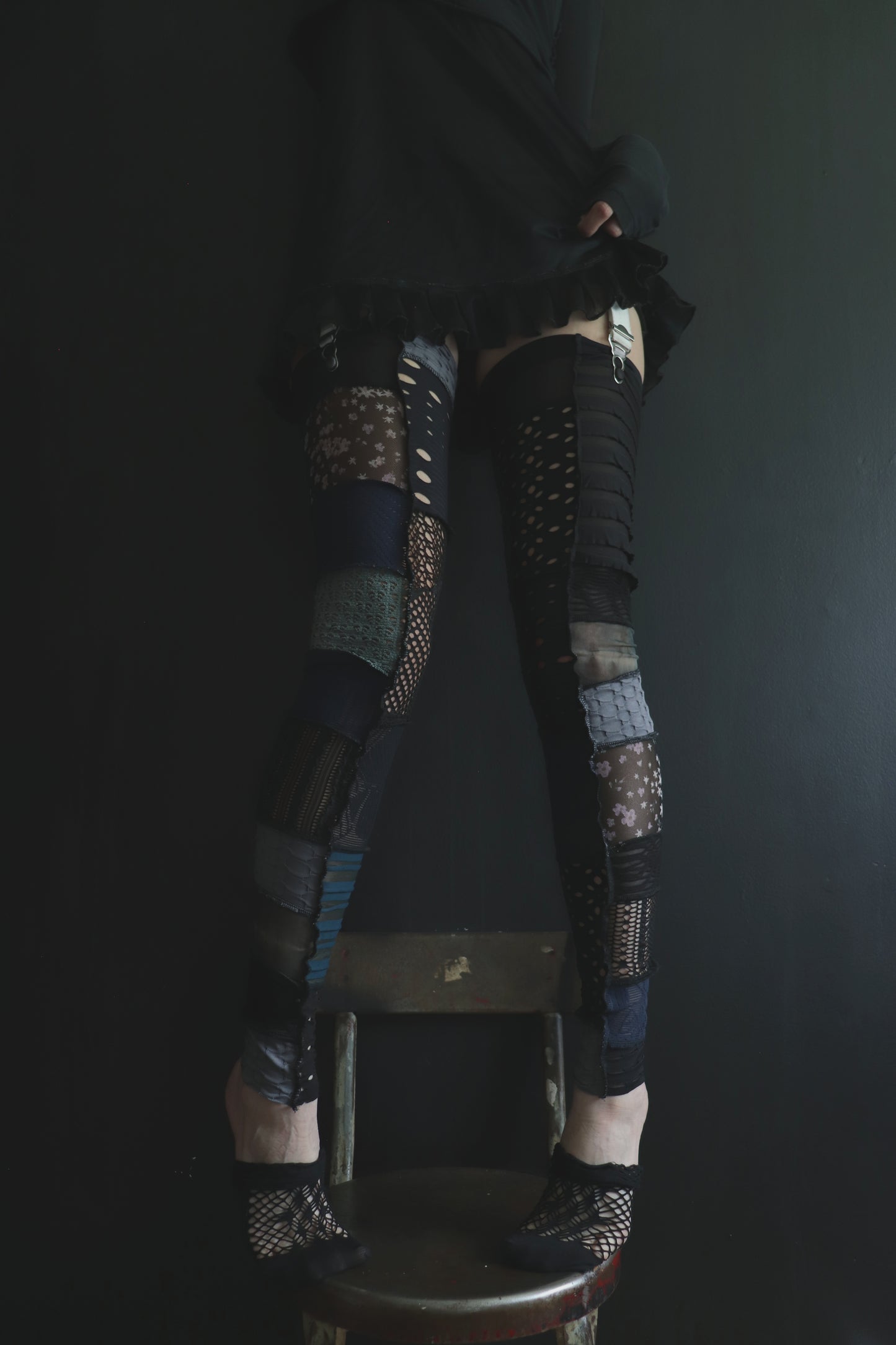 IAskForNoMoreNoMoreNoMore (One Size) Footless Thigh High Stockings Moody Blues Mix