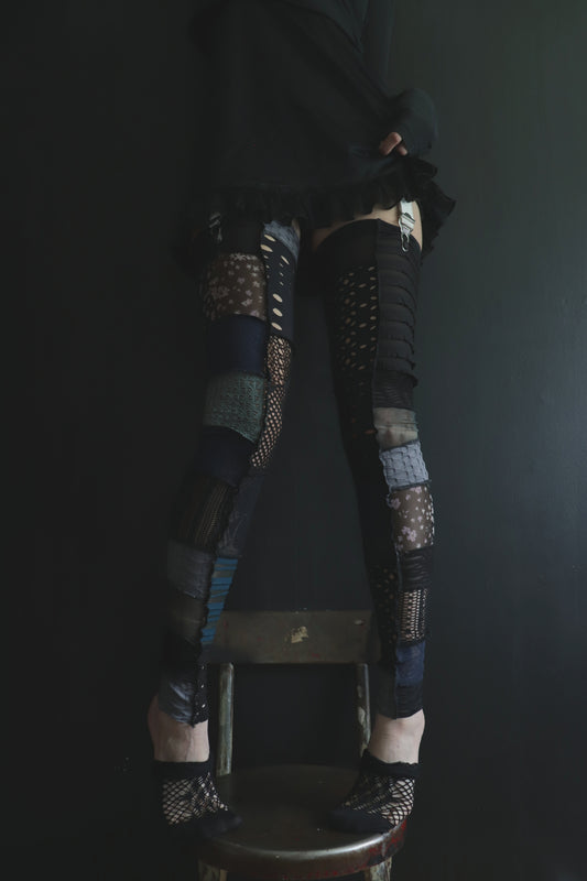 IAskForNoMoreNoMoreNoMore (One Size) Footless Thigh High Stockings Moody Blues Mix