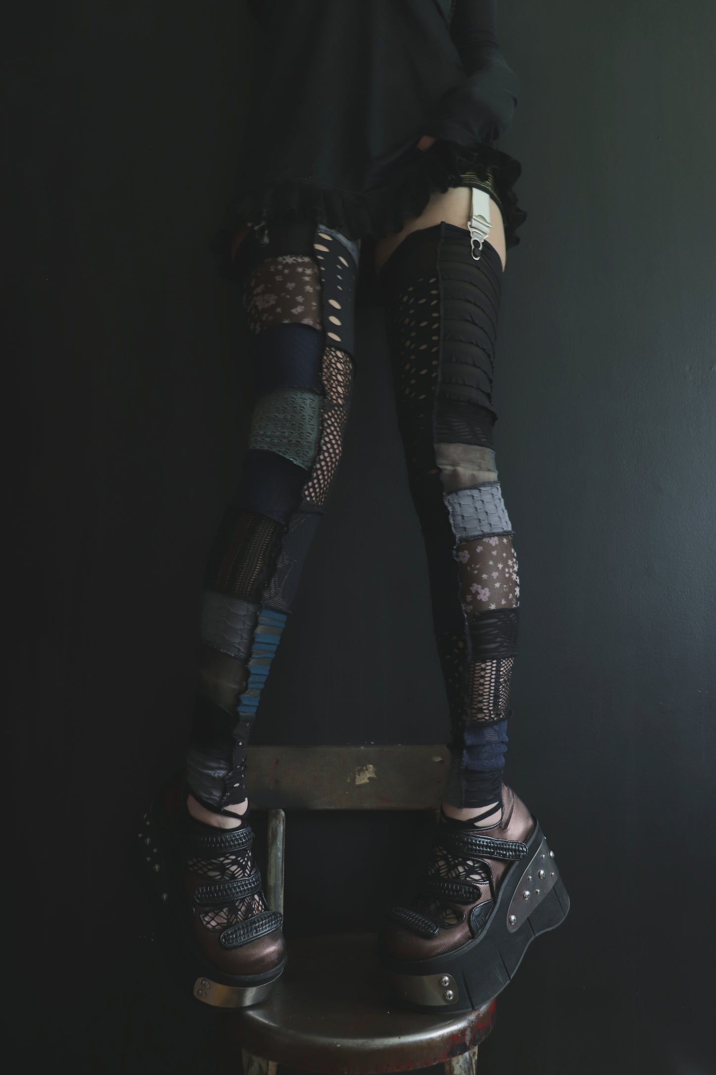 IAskForNoMoreNoMoreNoMore (One Size) Footless Thigh High Stockings Moody Blues Mix