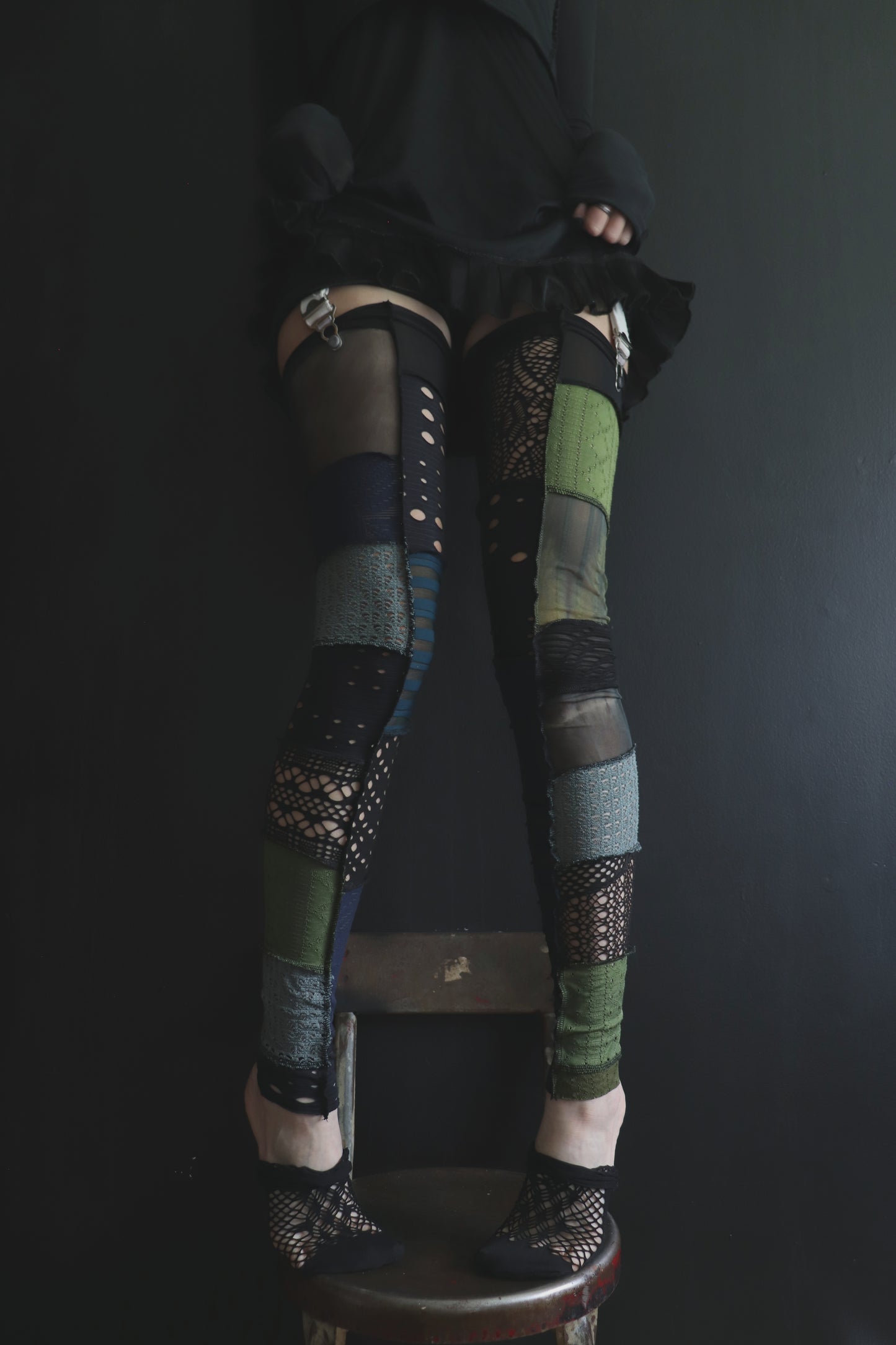 NowAllYourRescueDoorsAreAllClosing (One Size) Footless Thigh High Stockings Seaweed Mix